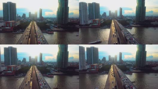 日落时的空中城市景色高清在线视频素材下载