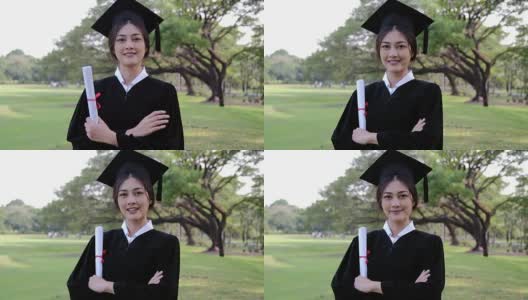 快乐的女研究生。迷人的亚洲年轻女士微笑。高清在线视频素材下载