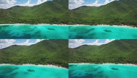 美属维京群岛圣约翰马霍湾海滩的航拍视频高清在线视频素材下载