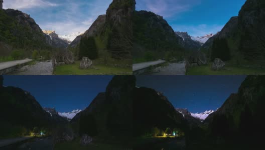 从白天到夜晚，时间在高山山谷中流逝高清在线视频素材下载