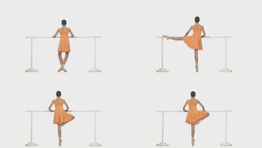 年轻的芭蕾舞女演员在白色背景上摆姿势高清在线视频素材下载