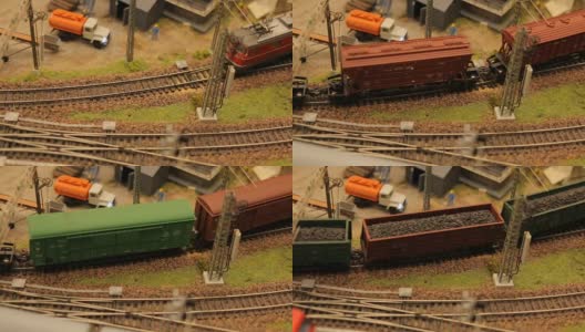 特写玩具火车铁路小镇焦点高清在线视频素材下载