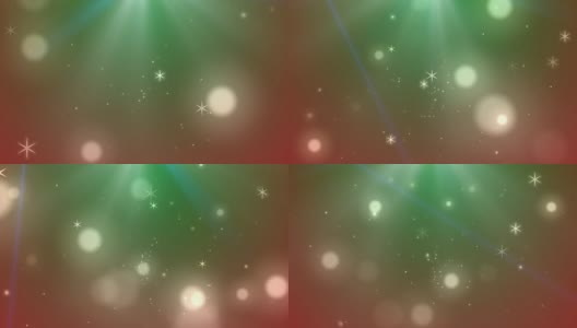 火花白色的雪景背景与绿色和红色耀斑光运动设计工作。圣诞和新年的背景高清在线视频素材下载
