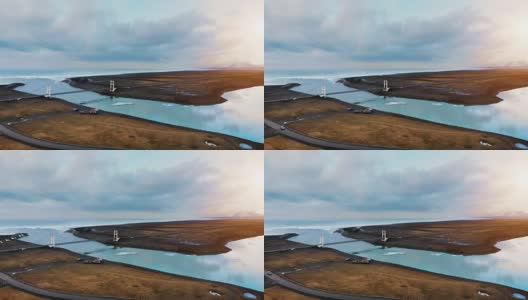 冰岛南部黑沙滩钻石海滩的桥高清在线视频素材下载
