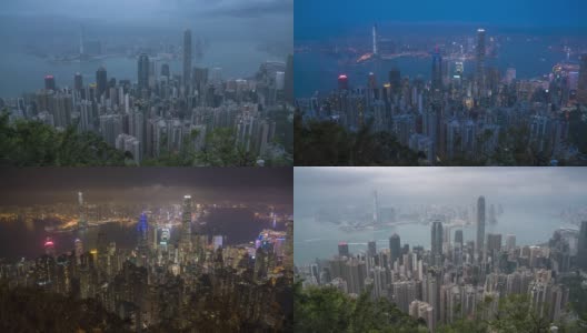 香港时间推移傍晚到夜景维多利亚港4k视频高清在线视频素材下载