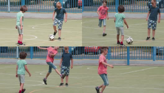 小学生们在城市的操场上玩球高清在线视频素材下载