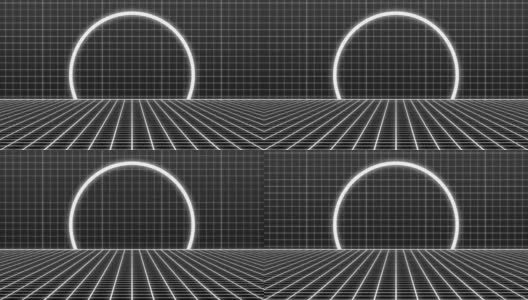 动画的白色霓虹灯正方形和圆形的黑色背景高清在线视频素材下载