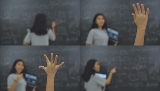 女教师在黑板上讲解高清在线视频素材下载