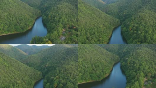 水库大坝水山鸟瞰图。可再生能源与电力技术。无人机4k鸟瞰图中美丽的风景。高清在线视频素材下载