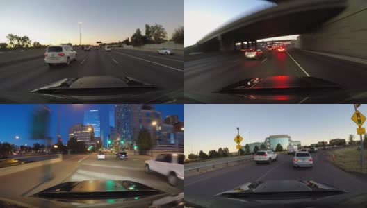 Hyper Lapse丹佛科罗拉多市驾驶黄昏高清在线视频素材下载