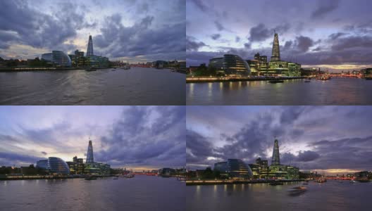 伦敦日落高清时间推移。伦敦塔桥上的泰晤士河高清在线视频素材下载