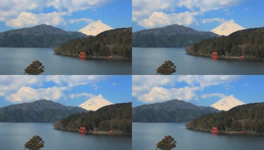 富士山和日本的阿立湖。高清在线视频素材下载