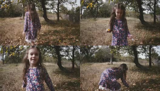一个快乐的小女孩在地里玩。她年轻时的快乐回忆高清在线视频素材下载