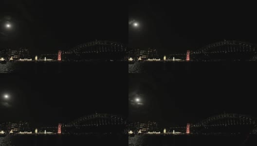悉尼海港大桥和歌剧院的超级月亮时间间隔为4k高清在线视频素材下载