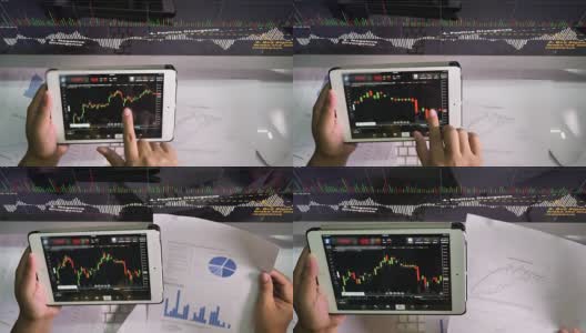 用数字平板电脑分析股市数据高清在线视频素材下载
