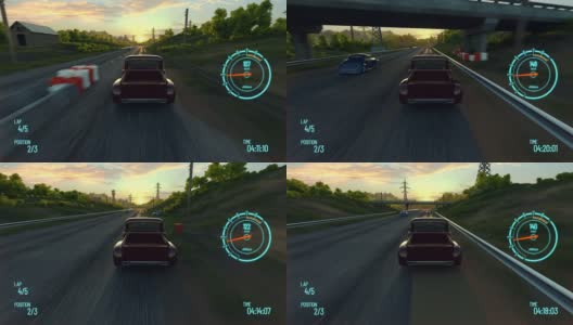 3d假视频游戏。现代游戏电脑上的赛车模拟。高清在线视频素材下载