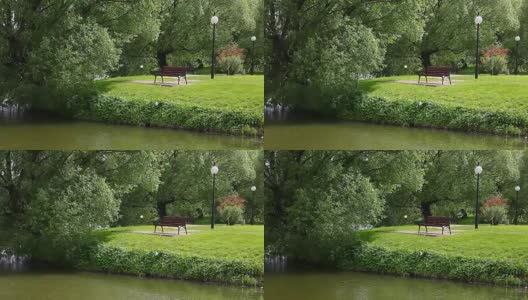 夏日公园木凳高清在线视频素材下载