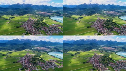 德国巴伐利亚州福根瑟和施万高的空中全景图高清在线视频素材下载