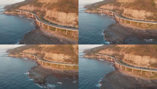 澳大利亚新南威尔士州大太平洋驾驶海崖大桥早间航拍画面高清在线视频素材下载