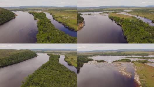 萨尔托哈查附近的卡劳河的鸟瞰图。卡奈马国家公园泻湖。下午的观点，拉格兰萨巴纳，玻利瓦尔州，委内瑞拉。卡奈马国家公园泻湖。委内瑞拉。卡奈玛是一个以自然美景和无数美景闻名于世的地方高清在线视频素材下载