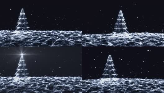 圣诞树旋转在未来技术分子抽象丛背景。圣诞和新年无缝循环动画。高清在线视频素材下载