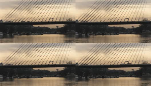新艾达桥上美丽的日落。贝尔格莱德,塞尔维亚高清在线视频素材下载
