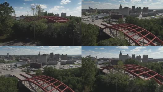 上升空中建立扬斯敦俄亥俄州天际线的镜头高清在线视频素材下载