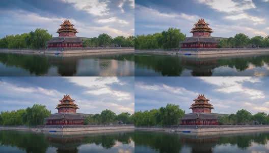 时间流逝4k视频。清晨从金山公园远眺北京紫禁城，宁静的北京风景。高清在线视频素材下载