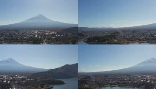 清晨鸟瞰富士山和川口湖高清在线视频素材下载