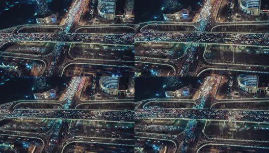 T/L ZI View of Overpass and City Traffic at Night /北京，中国高清在线视频素材下载