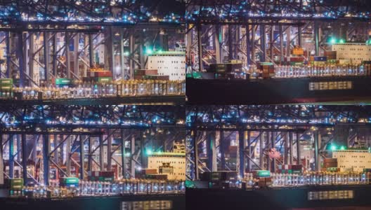 延时:香港青衣港货柜码头夜间货柜装车至货船高清在线视频素材下载