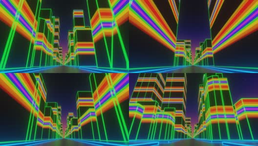 未来城市霓虹灯。VJ合成波循环3D动画音乐视频高清在线视频素材下载