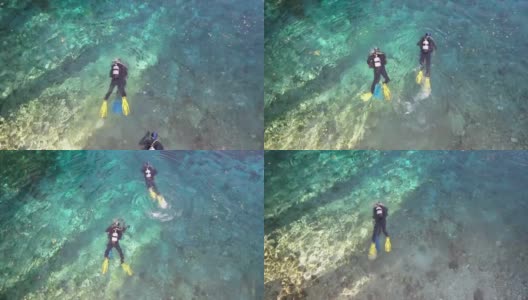 水肺潜水员在Gökpınar湖里练习水下水肺潜水高清在线视频素材下载
