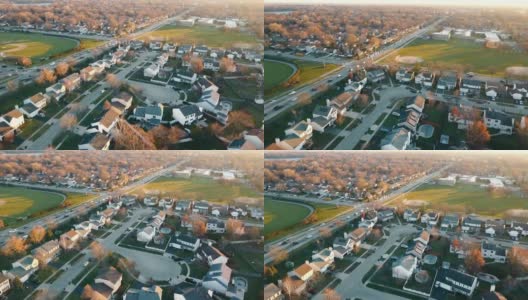 拍摄美国郊区，街道。无人机拍摄的美国郊区社区高清在线视频素材下载