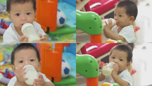 亚洲婴儿喝牛奶高清在线视频素材下载