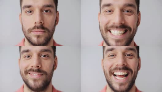 一个满脸笑容的胡子男人的肖像高清在线视频素材下载