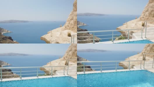 游泳池和爱琴海海景高清在线视频素材下载