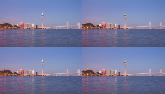 珠海市日落时间澳门塔湾全景4k时间流逝中国高清在线视频素材下载