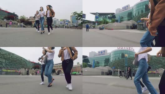 快乐的韩国朋友一起跑步高清在线视频素材下载