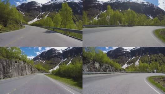 在挪威一条蜿蜒的道路上开车高清在线视频素材下载