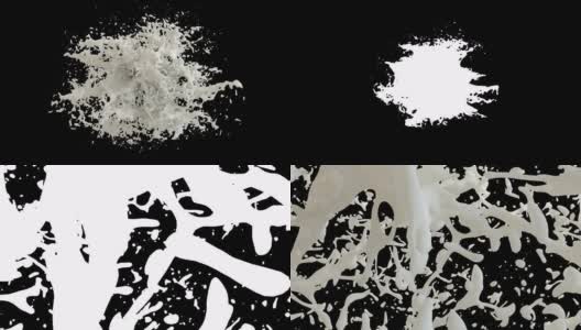 3D动画的牛奶溅与阿尔法层高清在线视频素材下载