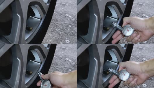使用气压计检查汽车轮胎气压高清在线视频素材下载