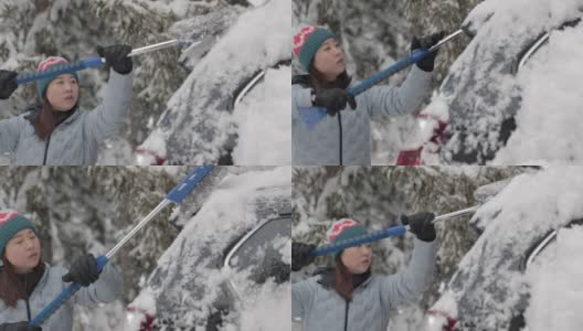 从车里铲雪的女人高清在线视频素材下载