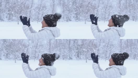亚洲女人享受冬天的雪高清在线视频素材下载