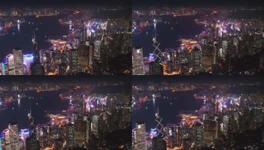 从无人机上看香港。城市夜景鸟瞰图高清在线视频素材下载