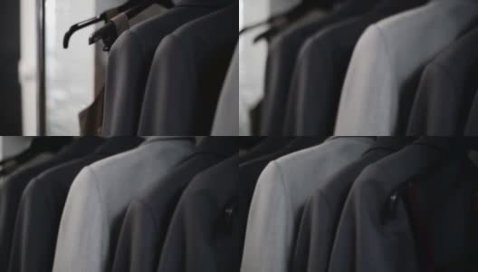 服装店里的夹克衣架高清在线视频素材下载