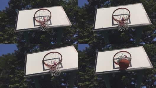 球穿过篮球框的慢动作高清在线视频素材下载