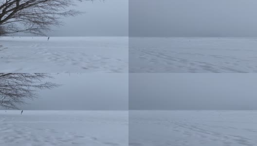 密歇根湖上阴天下雪天高清在线视频素材下载