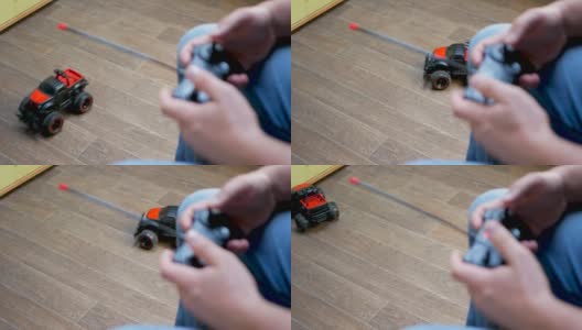 用摇杆遥控控制玩具车高清在线视频素材下载