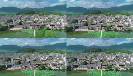 中国古村落(宏村)鸟瞰图，晴天。高清在线视频素材下载